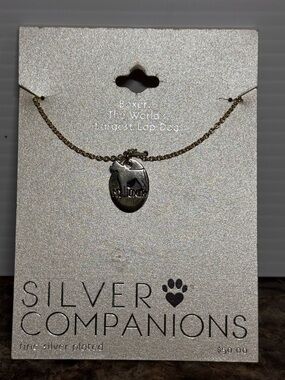 Silver Companions Boxer Dog Pendant Necklace - Fine Silver Plated New